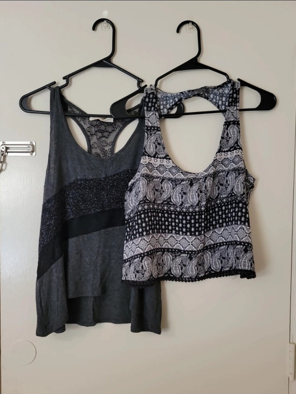 Set Of Two Tank Tops: Black With Design